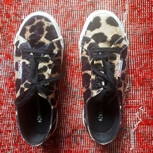 Superga Velvet Leopard Print Sneakers